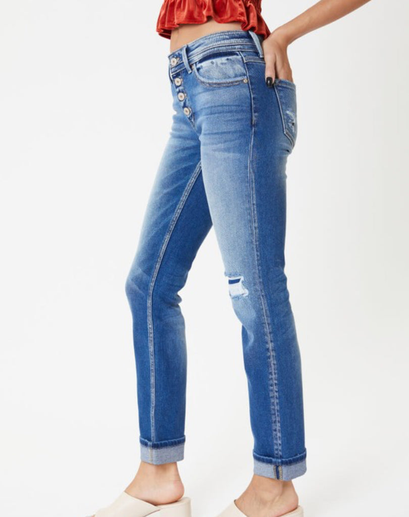 Kancan straight leg exposed button jeans