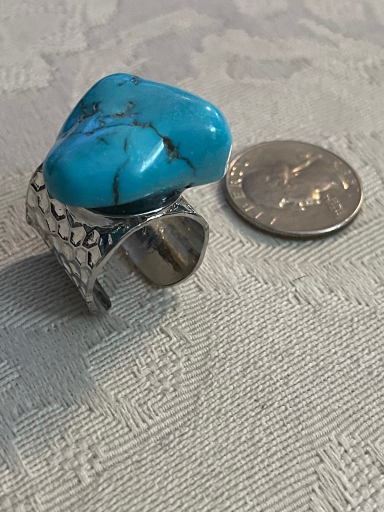Turquoise chunk on cuff ring