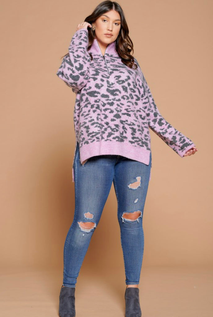 Leopard print pull over knit sweater *plus