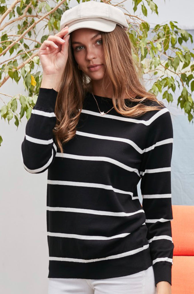 Black/Ivory stripe raglan sweater