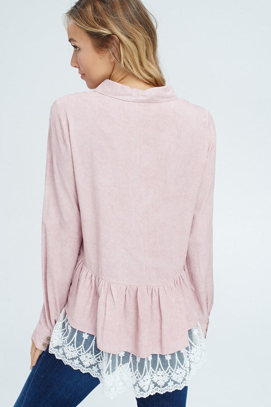 Bella Lace Layered Shirt- Sage/Grey