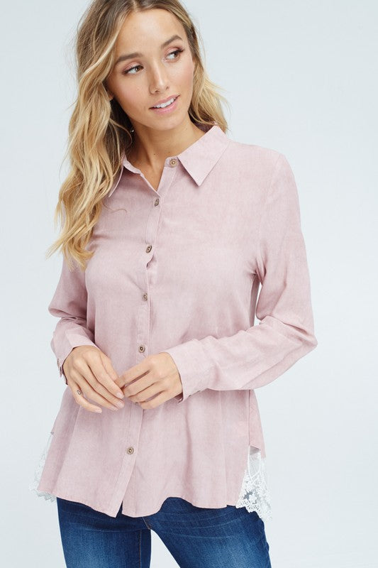 Bella Lace Layered Shirt= Mauve