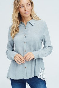 Bella Lace Layered Shirt- Sage/Grey